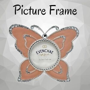 NWT Enamel & Rhinestone Pink Butterfly Picture/Photo Frame-Holds 2” photo